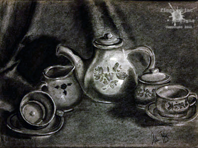 Charcoal Still-Life, Tea-Set